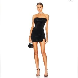 Superdown Strapless Black Feather Dress